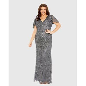 New Mac Duggal Size 18 5945 Flutter Sleeve Embellished A-Line Gown Formal Dress